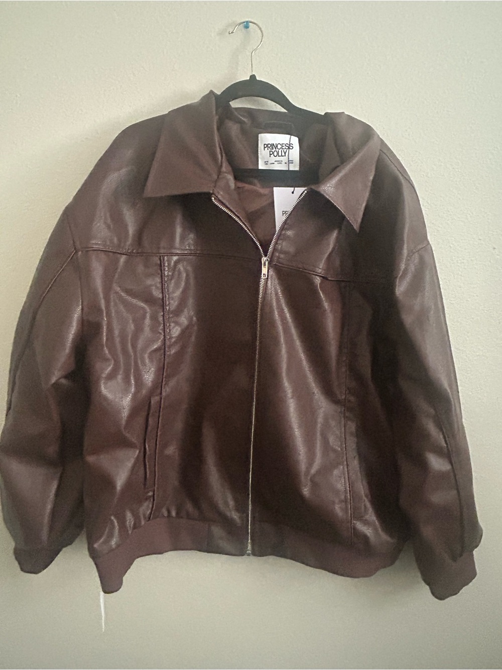 NWT Princess Polly Dark Brown Faux Leather Zip Jacket Womens size 10